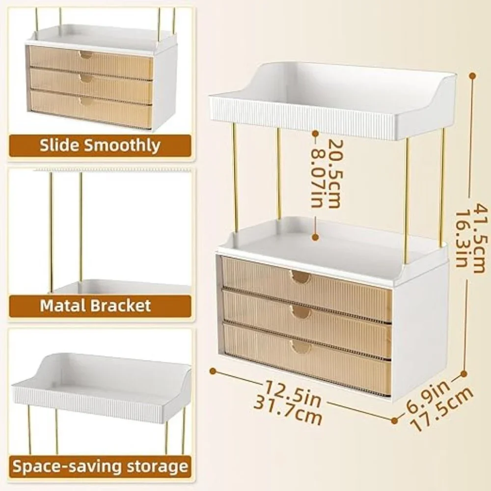 3 Large Drawers Makeup Organizer - 5 Tier Bathroom Counter Organizers and Storag